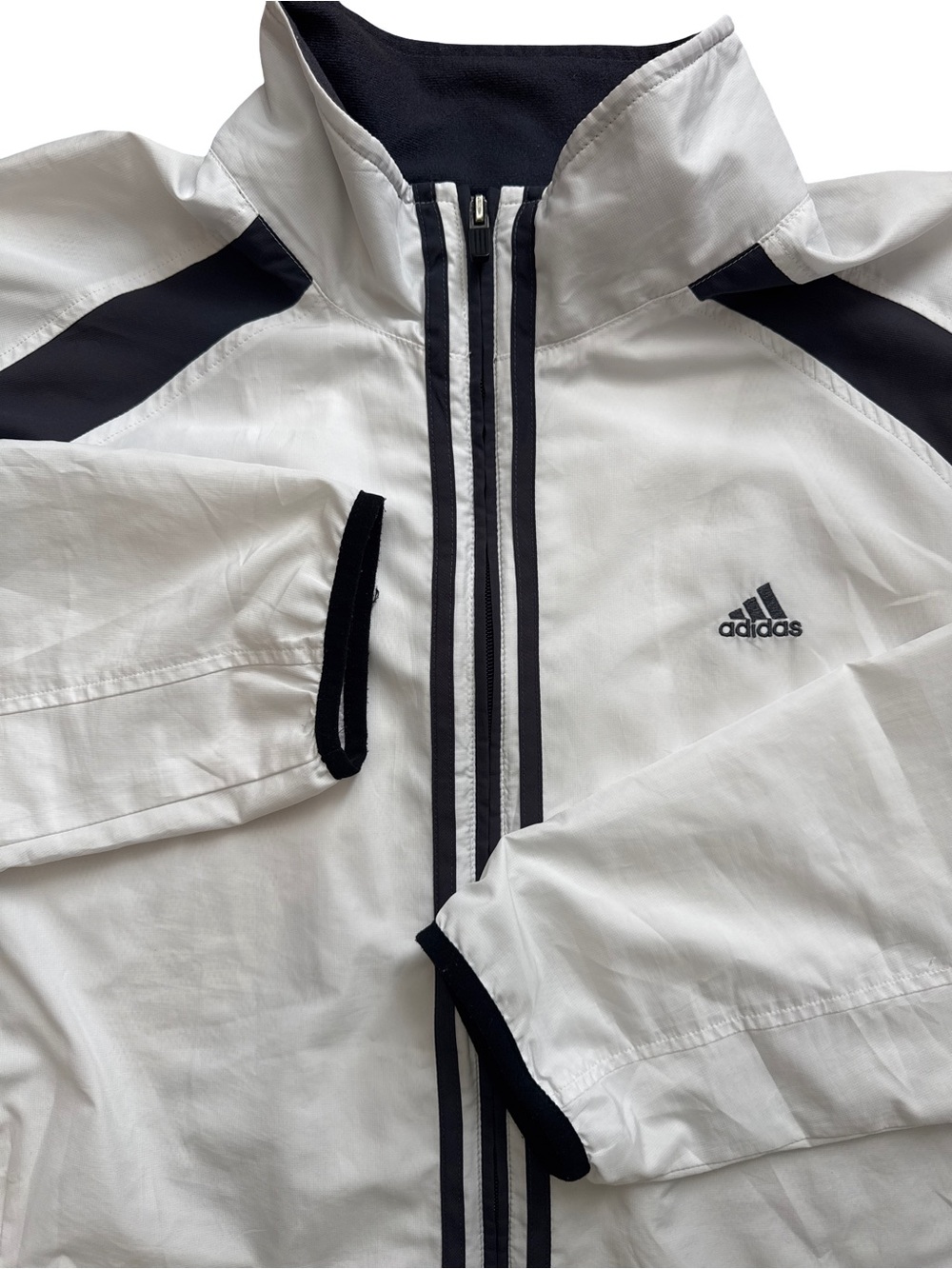 Vintage Adidas Windbreaker 3 Stripes White Full Zip Men’s Size XL Athletic Y2K